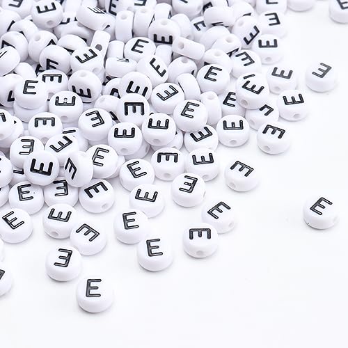 100Pcs Letter Beads 4x7mm White Round Acrylic Alphabet Beads Letter E Beads for Jewelry Making DIY Bracelets Necklaces Key Chains - color: E 100Pcs