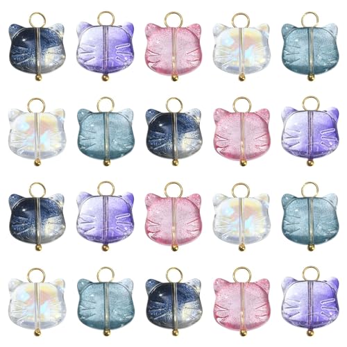 Ipotkitt 100 Pcs 5 Colors Glass Cat Head Charms Colorful Crystal Animal Head Kitten Cute Pet Charms with Golden Tone Brass Loops for Jewelry Making - color: 100pcs-Glass Cat Head Charms