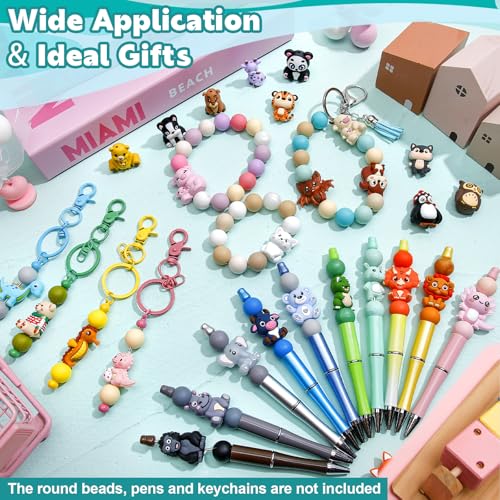 Ferreve 40 Pcs 3D Animal Silicone Focal Beads for Pens, Keychain Making, Focal Beads Bulk for Beadable Keychain DIY Crafts Bracelet Necklace Phone Chain Charms Jewelry Making(Vivid Style) - style: Vivid Style