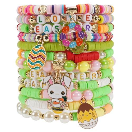 Twinfree Bohemia Beaded Bracelet for Women, Polymer Clay Stretch Bracelets - color: color 39