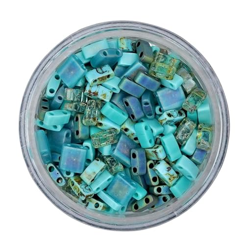 Mack and Rex Tila Bead Mixes (Island) – Includes Matte Teal, Opaque, Picasso (4514), Mossy Picasso, and Aquamarine and Metallic Peacock Blue/Green - color: Island, size: 10 Gram Bag