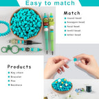 Sunrony 200Pcs Silicone Lentil Beads for Keychain Making, Bulk 12mm Silicone Abacus Spacer Beads for Necklace Bracelet Making Pens(Turquoise) - color: D-Turquoise
