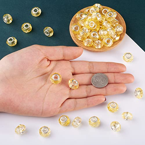 100pcs 14mm Large Hole Glass Beads Yellow European Lampwork Loose Spacer Beads for Christmas DIY Craft Snake Chains Charms Bracelet Necklace Earring Making Hole: 5mm - color: Yellow