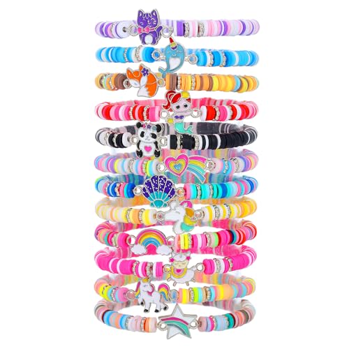 Friendship Bracelets Boho Stackable Bracelets for Women Surfer Heishi Clay Bead Bracelets Stretch Preppy Bracelets Colorful Boho Bracelets for Women - color: 12pcs cute animals