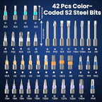Ratcheting Screwdriver Set, 42PCS Magnetic Multi-Bit Driver with 6.2° Ratcheting Gear, T-Handle & Magnetic Booster, Extended Lever Handle, 40 S2 Steel Bits with Portable Case for Home Repair & DIY - size: 42 PCS