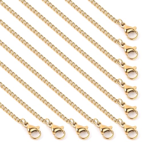 Cadikez 24PCS Gold Curb Chain Necklace Bulk, 1.5mm 18inch 18K Gold PVD Plated Stainless Steel Finished Flat Twisted Link Chains for Necklace Jewelry Making - color: 1.5mm Gold Color