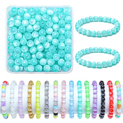 200pcs Glass Beads for Bracelets, 8mm Crystal Glass Round Beads for Jewelry Making, DIY Crafts, Single Box (Sea Blue) - color: Sea Blue