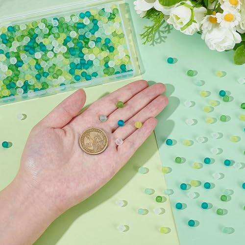 PH PandaHall 500pcs 6mm Frosted Glass Beads, St Patrick's Day Green Bead 5 Colors Transparent Crystal Beads for Summer Beading Necklace Bracelet Jewelry Making DIY Crafts - color: Green