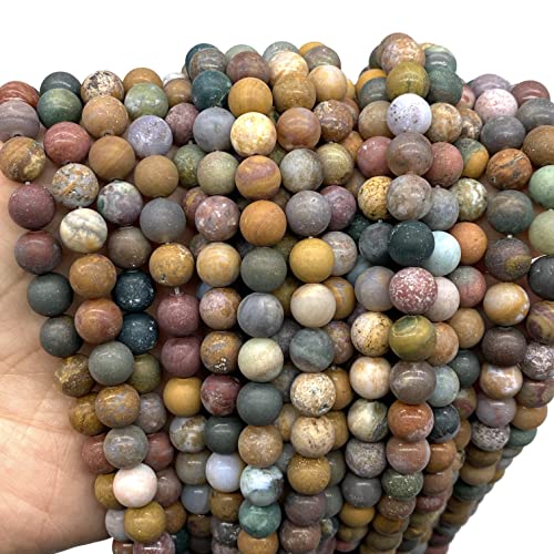 ABCGEMS Velvet-Matte-Finished Madagascan Kabamby Ocean Jasper Beads (Enhance The Stone's Inherent Texture and Nature Hues with a Non-Glare Aesthetic) Smooth Round 8mm (Non-Shiny) - color: Kabamby Ocean Jasper (From Madagascar)