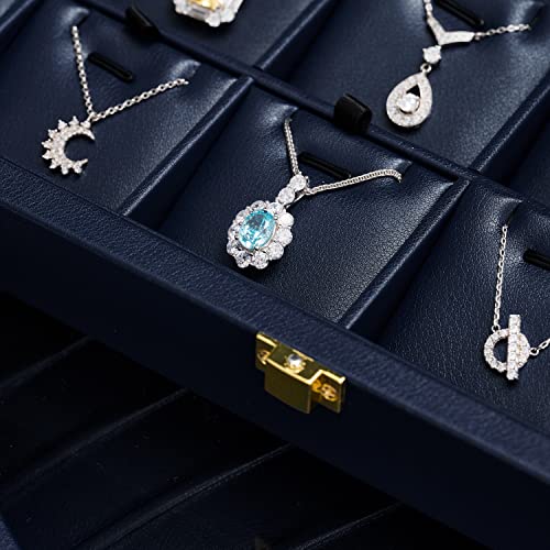 Oirlv Premium Blue Leather Jewelry Tray with 24 Grid Removable Jewelry Cards Jewelry Organizer Box with Transparent Acrylic Lid Necklace Pendant Display Case - color: Blue, size: 24 Gird with Inserts