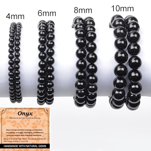 MASSIVE BEADS Handmade Yoga Stretch Elastic Bracelet Natural Stone Crystal Healing Power Energy Gifts for Unisex Adult 4mm 6mm 8mm 10mm - color: Black Onyx(Positive Energy), size: 10mm