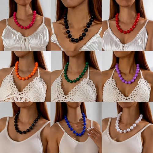 Caiyao Bohemian Colorful Acrylic Round Beaded Choker Necklaces Handmade Adjustable Resin Beads Clavicle Rope Necklace for Women Men Ethnic Costume Party Vacation Jewelry Gifts - color: Blue