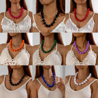 Caiyao Bohemian Colorful Acrylic Round Beaded Choker Necklaces Handmade Adjustable Resin Beads Clavicle Rope Necklace for Women Men Ethnic Costume Party Vacation Jewelry Gifts - color: Blue