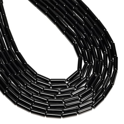30 Pcs 4x13mm Black Onyx Agate Stone Column Tube Bead, Round Tubular Beads for Jewelry Making Bracelets DIY - color: Black Onyx, size: 4x13mm