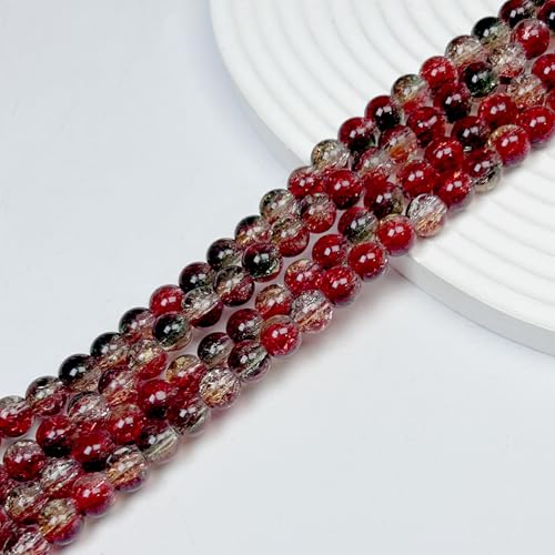 265pcs Crackle Glass Beads for Jewelry Making, 6mm Crystal Glass Bead, Round Spacer Bead, Red Crafts Crystal Bulk Loose Beads for DIY Craft Earring Necklace Bracelet Jewelry - color: Red&Green&Yellow, size: 6mm