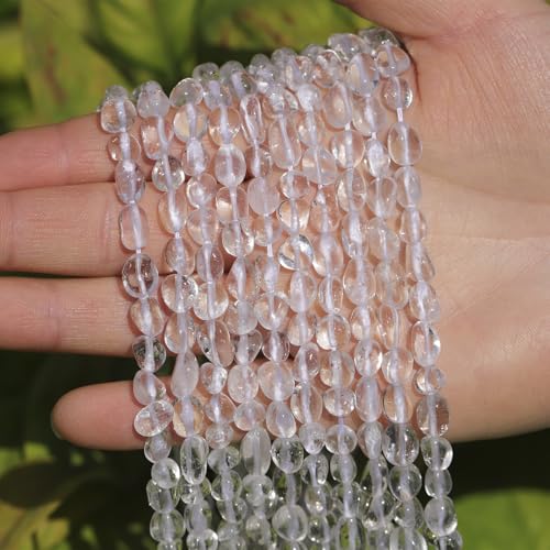 Natural Stone Beads 6-8mm Clear Quartz Oval Irregular Freeform Tumbled Loose Gemstone Beads for Jewelry Making 15 Inch Strand 50-55 Pcs - color: Clear Quartz-1 strand15”-approx. 55 beads