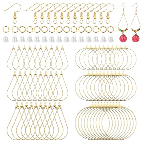 K Gold 670Pc Earring Making Kit with 120 Hoops, 150 Hooks, 200 Jump Rings, 200 Backs for DIY Jewelry - color: 670Pcs-K Gold