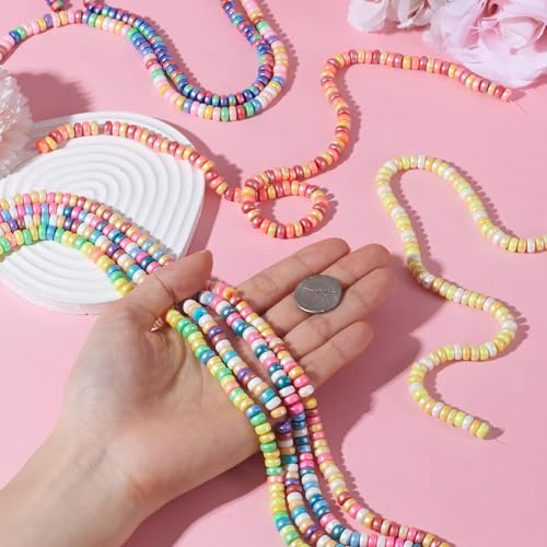 Pandahall 10 Strand Rondelle Heishi Polymer Clay Beads - Flat, Colorful, 6mm Vinyl, Round, Spacer for Jewelry Making - color: 10 Colors - Rondelle