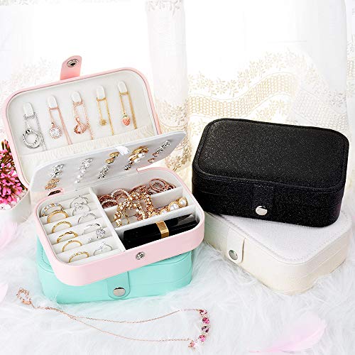 jiemei Jewelry Box, Travel Jewelry Organizer Cases with Doubel Layer for Women’s Necklace Earrings Rings and Travel Accessories(Pink) - color: Pink