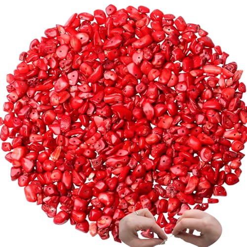 XIANNVXI Red Coral Beads, Natural Chip Stone Beads 400Pcs Crystal Bead 5-8mm Irregular Healing Crystal Loose Rocks for DIY Jewelry Making - color: Red Coral