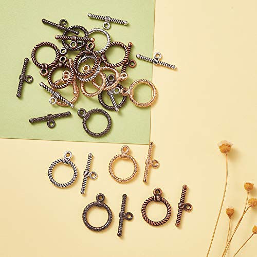 Craftdady 20 Sets Mixed Color 22mm Tibetan Style Alloy Ring Toggle Clasps for DIY Jewelry Making Crafting - color: Antique Silver, Gunmetal, Gold, Red Copper