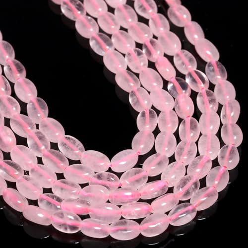 70pcs Natural Pink Quartz Stone Beads，4x6mm Egg Shape Loose Gemstone Beads for Jewelry Making Design Earring Necklace - color: pink quartz