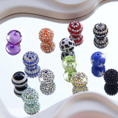 Exway 100 Pcs 20mm Beads for Pens Rhinestone Bubblegum Beads Mixed Crystal Acrylic Round Chunky Bead Sparkly Craft Large Balls Bead for Pen Beadable Keychain Bracelet DIY Jewelry Making Supplies - color: Colourful