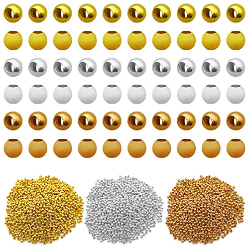 6000 Pcs 2mm Metallic Plated Round Spacer Beads - Smooth, Loose, Crimp Stopper for DIY Earring Necklace Bracelet Jewelry Making with 1mm Hole (Gold Silver K Gold) - color: 2mm, Gold Silver K Gold