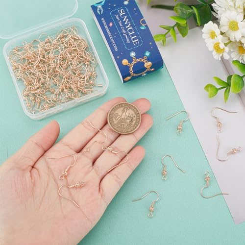 SUNNYCLUE 1 Box 100Pcs Real 18K Gold Plated Brass Earring Hooks Hypoallergenic Earring Findings Fish Hook Ear Wires with Filigree Round Ball French Earring Hook for Jewelry Making Supplies Women - color: 100pcs 18k Gold Plated Earring Hooks With Filigree