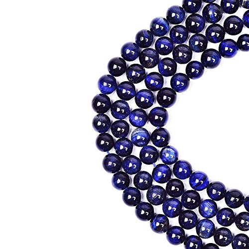 Natural Round AAA+ Dark Blue Tiger Eye Gemstone Loose Beads Energy Stone Healing Power for Bracelet Jewelry Making 1 Strand 15"（10mm,38pcs） - color: Dark blue, size: 10mm