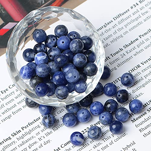 AD Beads 8mm Natural Round Loose Beads 110 Pieces, for Making 108 Mala Prayer Beads Necklace, Bracelet & Yoga Meditation, Jewelry Design (Blue Sodalite) - color: Blue Sodalite