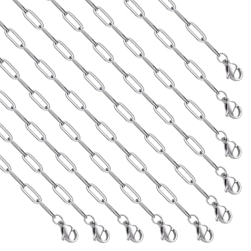 GTVOODX 10Pcs Stainless Steel Paperclip Necklace Chains Bulk for Women 18 Inch Silver Charm Chains for DIY Jewelry Making Supplies - color: Silver, size: 18 Inch