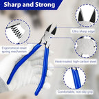 2 Pack Wire Cutters Set, 6" and 5" Ultra Sharp Flush Cutters, Carbon Steel Wire Cutters for Crafting, Electronics, 3D Prints, Jewelry Making, Model Sprue, Zip Ties(6"+ 5", Blue, 2 Pack) - color: 5"+ 6", Blue