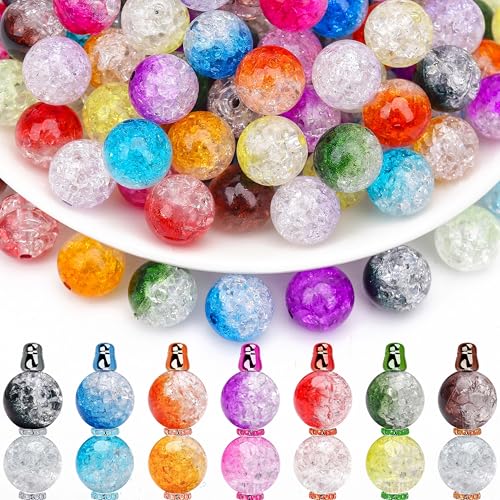 BONNY BOXX 50PCs 16mm Crackle Acrylic Round Beads Crystal Mix Plastic Pastel Loose Spacer Bubblegum Beads for Jewelry Making Phone Strap DIY Crafts - color: Crackle