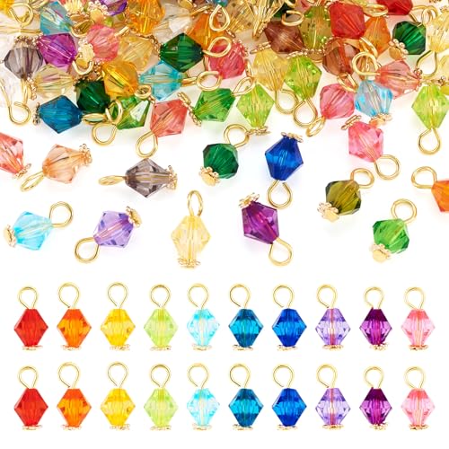 100Pcs Crystal Acrylic Dangle Charms Assorted Transparent Faceted Bicone Charms with Golden Iron Loops Min Small Jewelry Pendants for DIY Earrings Necklaces Bracelet Chain Jewelry Making Crafts