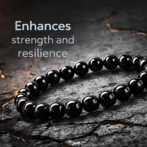 Natural Black Onyx Bracelet for Men & Women, 8mm Genuine Black Stone Beaded Bracelet, Stretch Protection Crystal Bracelet, Anxiety Relief, Gift