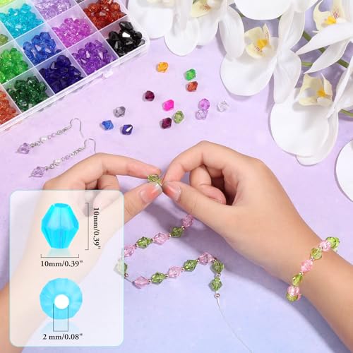 Paxcoo 560Pcs Crystal Beads for Jewelry Making, Crystal Acrylic Bead Faceted Craft Beads Bicone Gem Beads Jewel for Jewelry Making (10 MM) - size: 10 mm