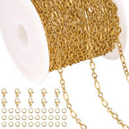 Jabogrii 16.4 Feet Gold Oval Lip Chain for Jewelry Making Stainless Steel Cable Chain Bulk Roll Craft Jewelry Making - color: Lip Gold