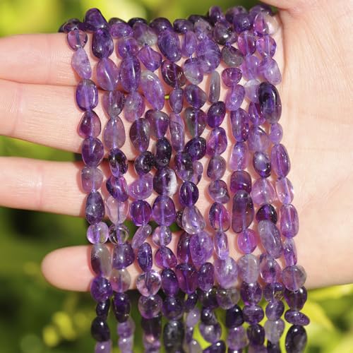 Natural Stone Beads 6-8mm Amethyst Oval Irregular Freeform Tumbled Loose Gemstone Beads for Jewelry Making 15 Inch Strand 50-55 Pcs - color: Amethyst-1 strand15”-approx. 55 beads