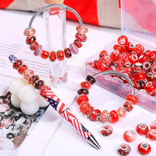 European Large Hole Spacer Charm Fairy Wands Rhinestone Craft Beads for DIY Bracelet Jewelry Making (Red) - color: Red