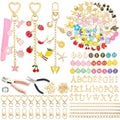 328Pcs Charms Lip Gloss Keychain Making Kit, DIY Keychain Supplies with 128 Charms, 20 Clasps, Jump Rings, Chain, Jewelry Plier, Hole Punch, Bag Charm Kit, Jewelry Making Kit for Crafting Keychains - color: Gold-328Pcs Kit