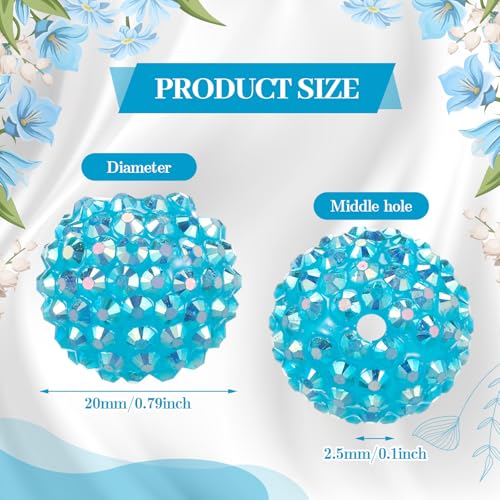 40 Pcs 20 mm Rhinestone Beads Bulk Crystal Round Disco Ball Chunky Bubblegum Beads for Pens Bracelets Charms Craft European Style Jewelry Making Supplies Christmas(Blue) - color: Blue