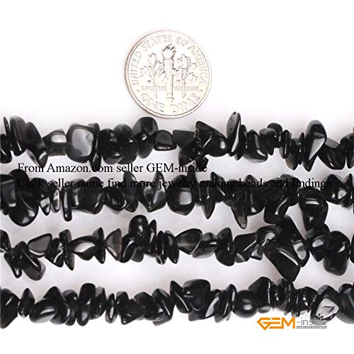 GEM-Inside Black Glass Chips Gemstone Loose Beads 7-8MM Crystal Energy Stone Power for Jewelry Making 34" - color: Black Glass