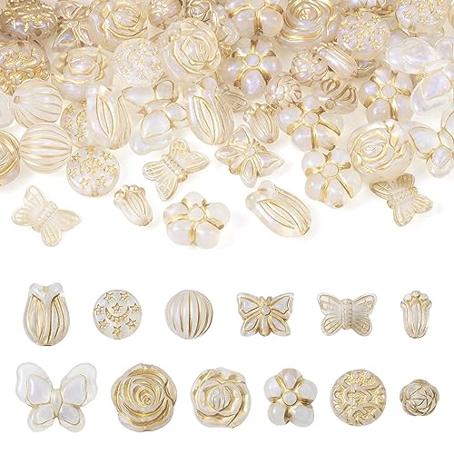 Beadthoven 96pcs Bohemian Vintage Acrylic Beads - 12 Styles, Gold Plated, Clear Acrylic, Spacers - Valentine's Day, Imitation Czech Beads for DIY Jewelry Making & Crafts Accessories - color: Clear Multicolor