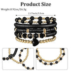 5Pcs Beaded Bracelets for Women, Bohemian Glass Faceted Crystal Beads Bracelet, Stackable Boho Disco Ball Stretch Bracelets, Multilayered Purple Jewelry Gift for Women, Mother's Day - color: Black 1