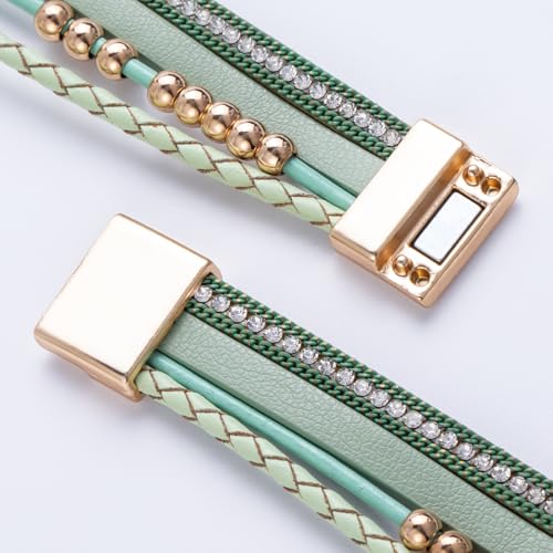 FANCY SHINY Mothers Day Gifts Boho Leather Wrap Bracelet Stackable Infinity Chunky Cuff Bracelets Western Hippie Outfits Jewelry Valentine Gifts for Women - color: Avocado