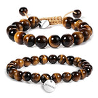 JADENOVA Natural Bead Bracelet Semi Precious Gemstone Beaded Bracelet for Women Healing Crystal Stone Stretch Bracelet Men Couple Bracelets (2pcs,6-8mm/8-10mm) - color: Yellow Tiger Eye, size: 8mm/10mm