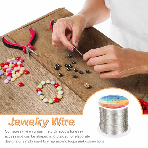 HARFINGTON Wire 328ft Length 26 Gauge Copper Craft Jewelry Wrapping Wire Tarnish Resistant Beading for Jewelry Making Supplies Crafting, White - color: White