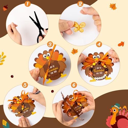 BeYumi Thanksgiving Bracelet Craft Kit - 24 Pack Fall DIY Thanks Letter Beads Friendship Bracelets with Turkey Gift Cards Thankful Craft Kit Party School Classroom Fun Activities for Kids Ages 6-12 - style: THANKS