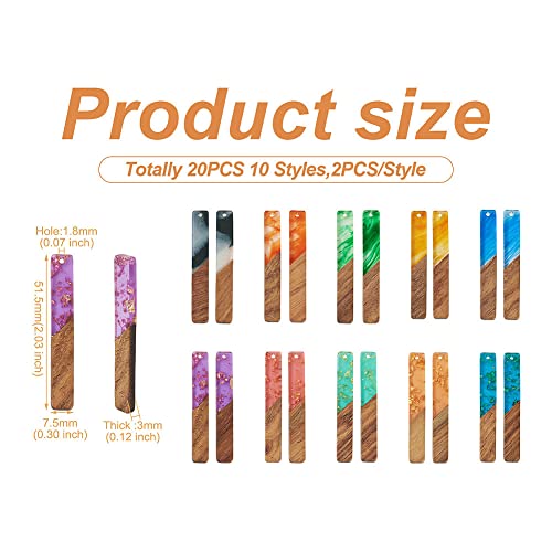 FASHEWELRY 20Pcs Resin Wood Earring Charms Rectangle Wooden Earring Blanks Bar Boho Charms for Jewelry Making Wooden Earring Pieces with Gold Foil - color: 0Rectangle-Mixed Color